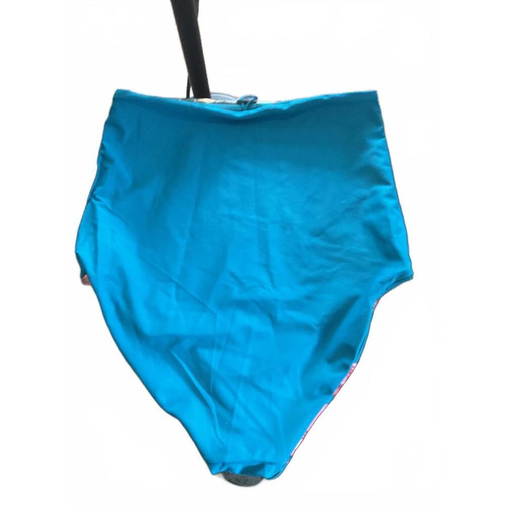 Coral Reef Reversible Floral Botanical High-Waisted Swim Bottom - Teal 8/10 - Picture 5 of 10